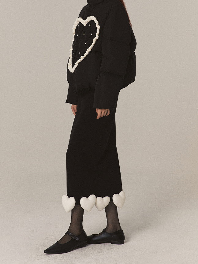 Chic 3D Heart Nichi Pencil Wool Long-Skirt