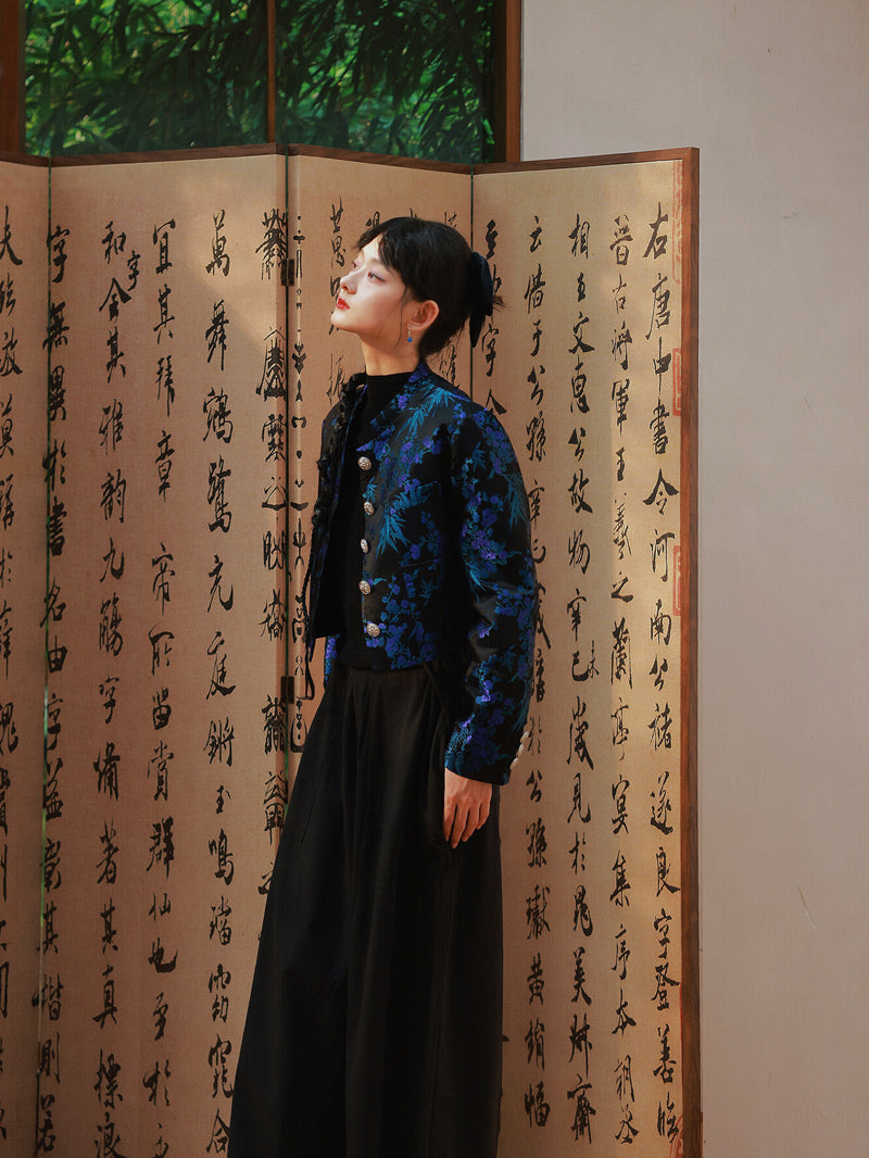 Embroidery Retro Flower Glossy Chic Jacket