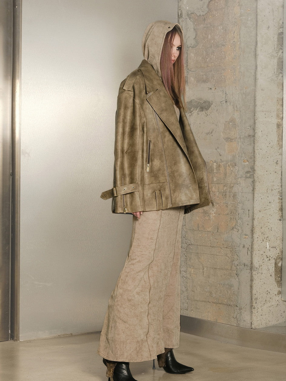 Tie-Dye Leather Oversize Handsome Jacket