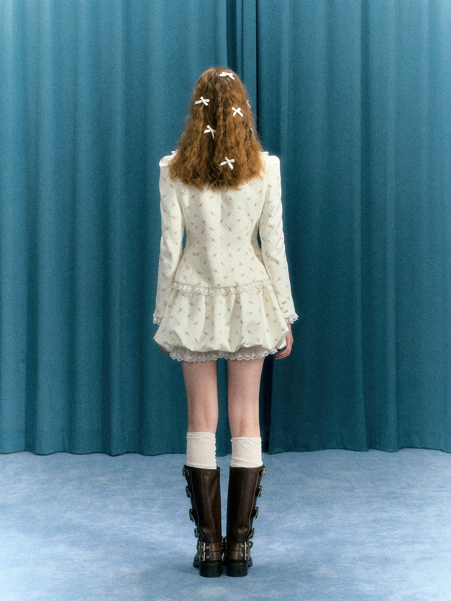 Set-Up Flower Lace Frill Ribbon Girly Sweet Blouse&Short-Pants