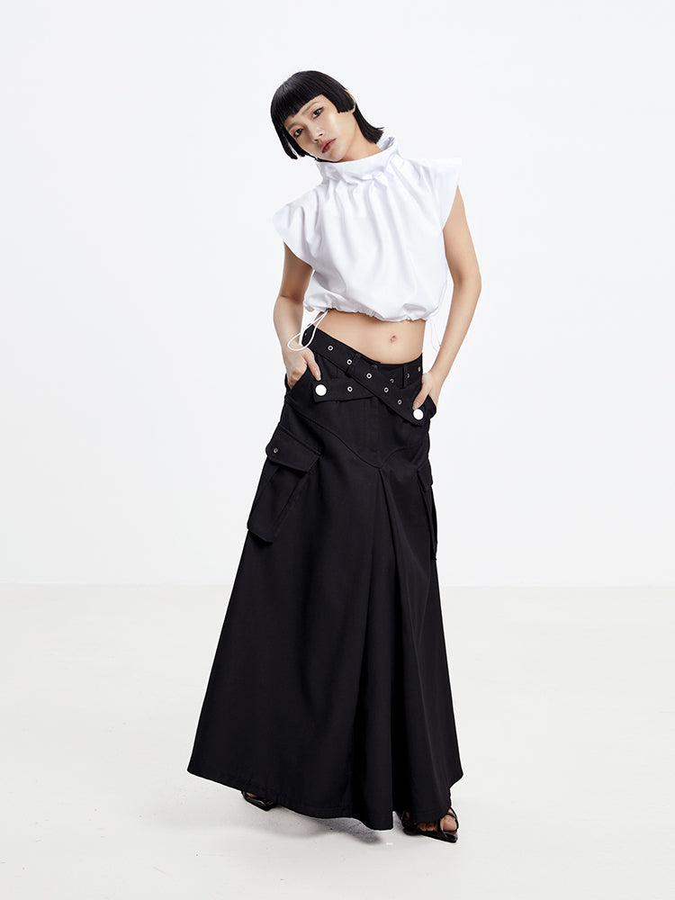 Cool Belt Flare Long-Skirt