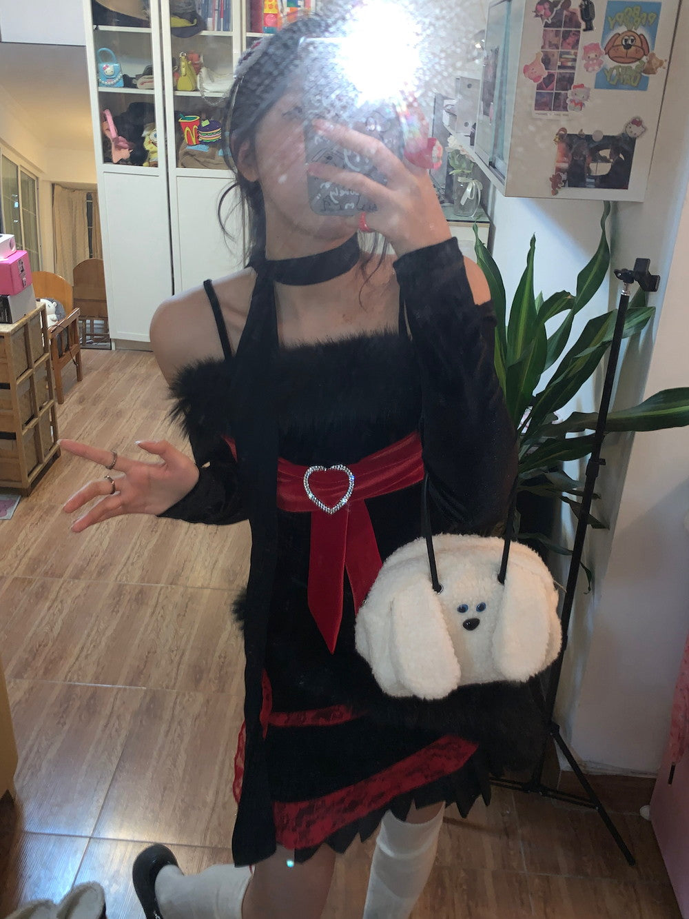 Camisole&Skirt Asymmetry Fur Bijou Heart Nichi Sexy Set-Up