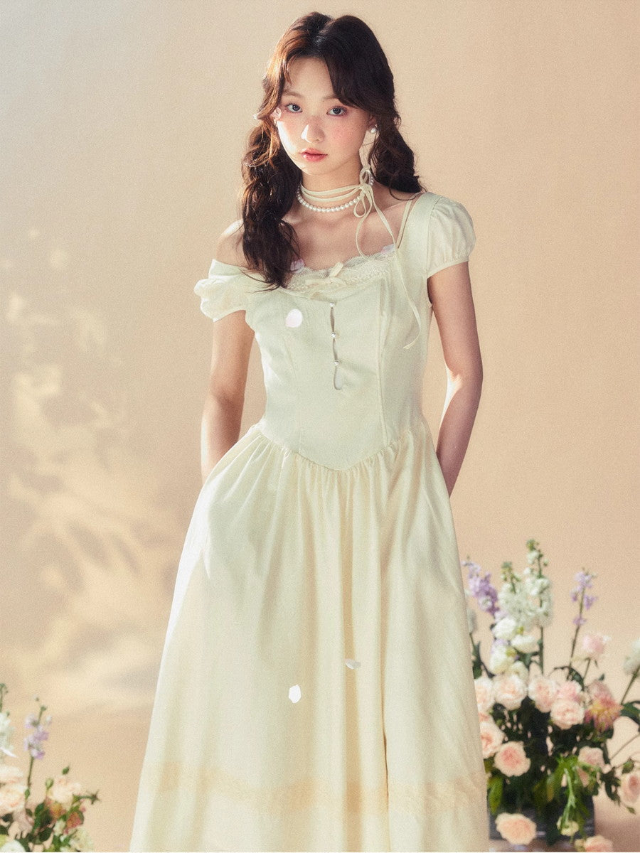 Girly à col carré bouffée à manches bouffées