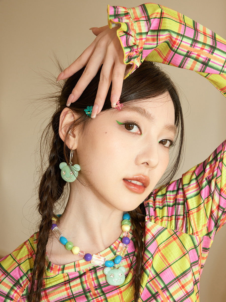 Bear Stone Clear Fancy Pierced Earrings Necklace