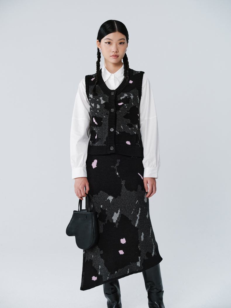 Strickspeckte Asymmetrie-Retro-Weste & Langstrecke