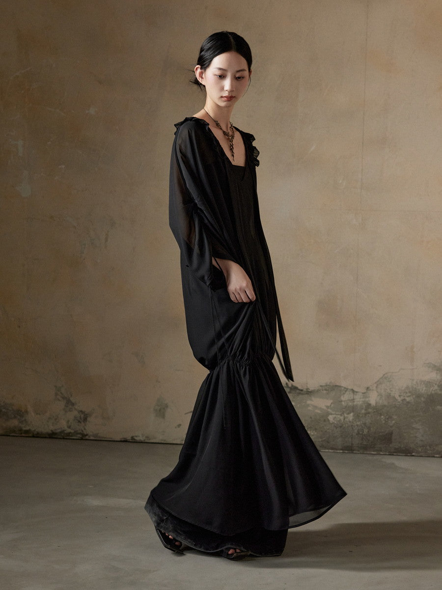 Neck Frill Nichi Long Loose Mermaid Dress