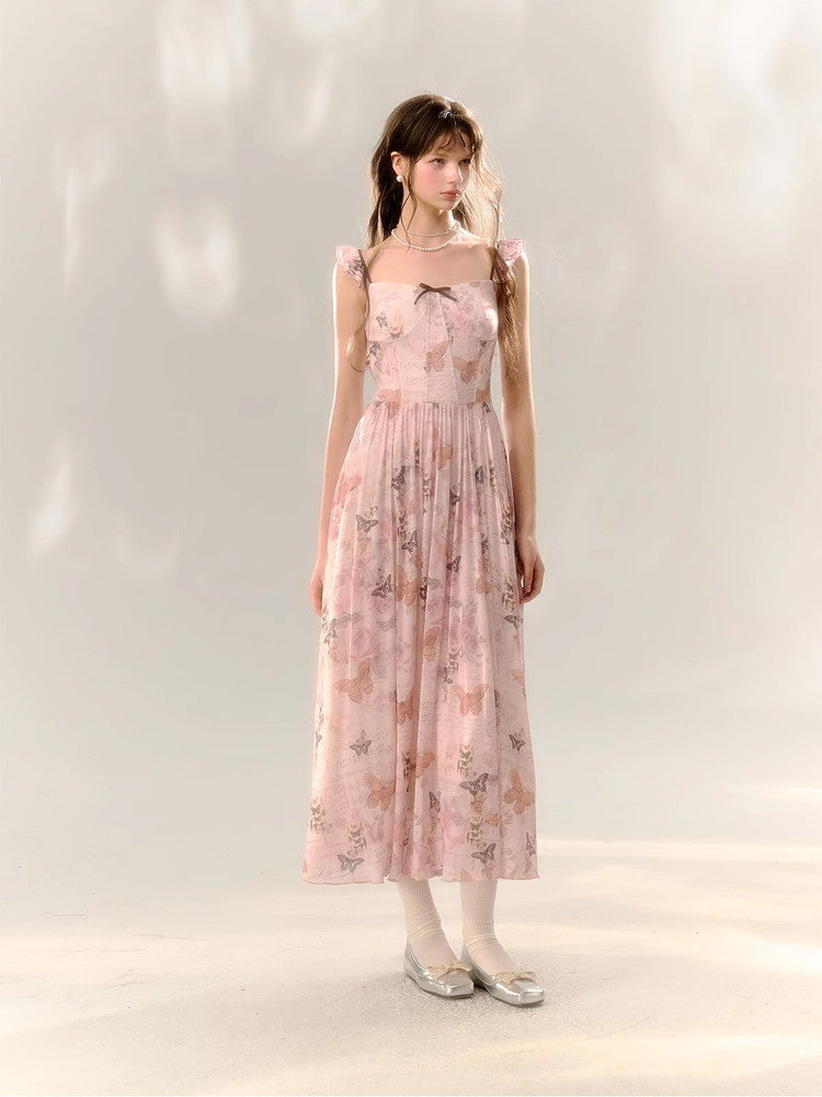 Lace-Up Butterfly Fairy Frill Long Summer Dress