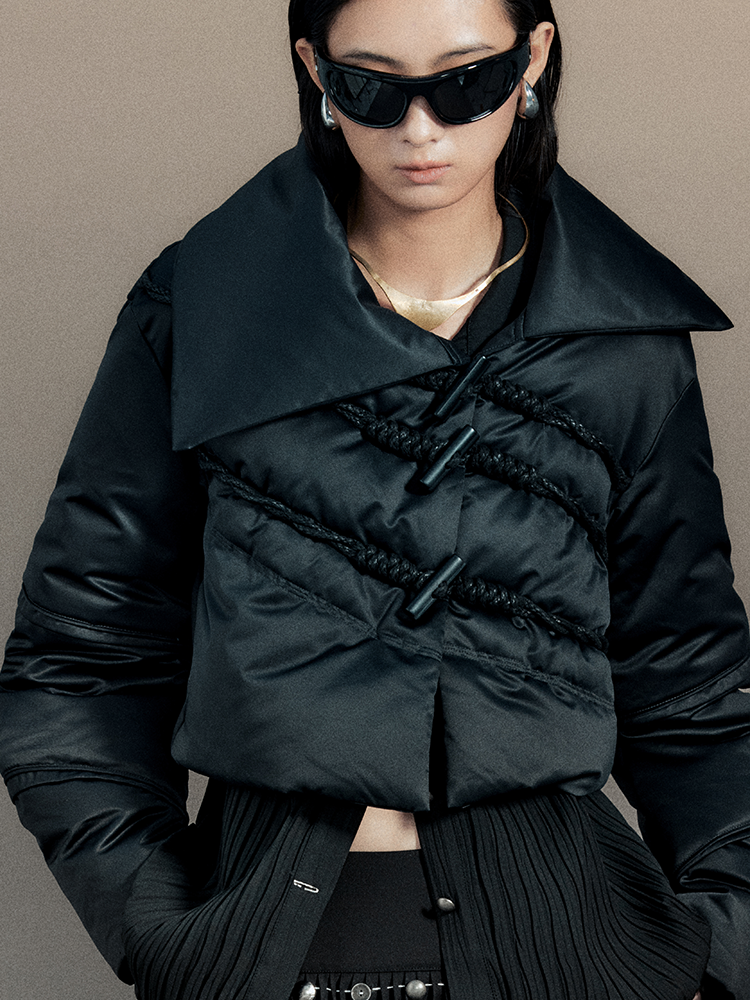 짧은 면화 니치 버튼 평원 다운 재킷