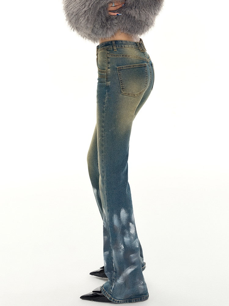 니치 캐주얼 쿨 데님 플레어 바지 페인트