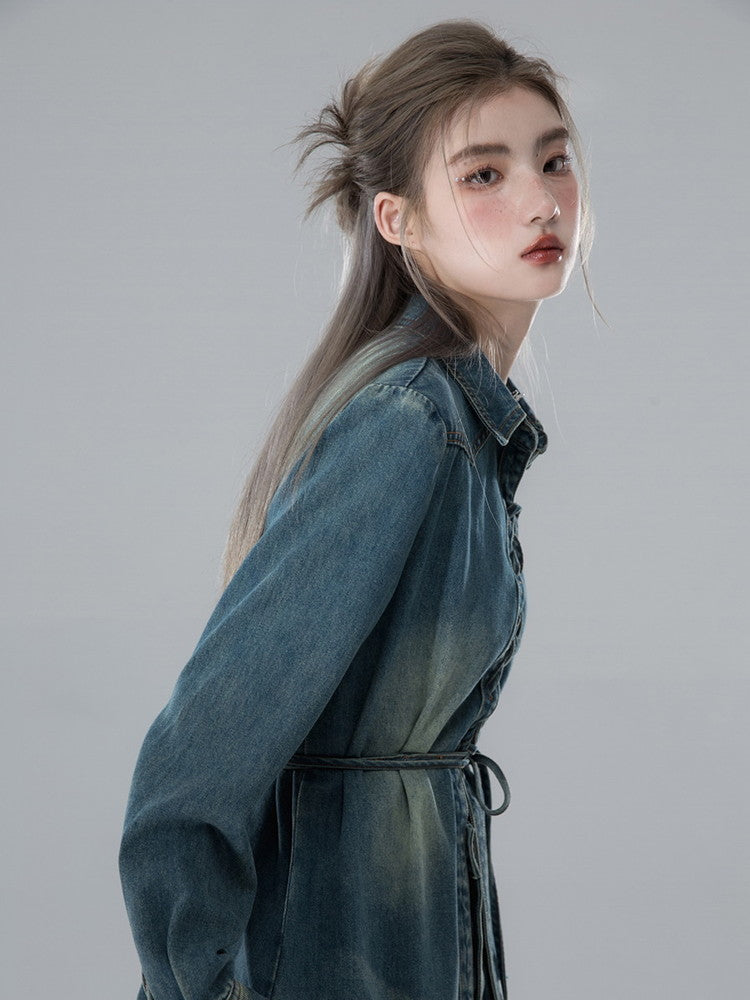 Shirt&Mini-Skirt Denim Gradation Casual Set-Up