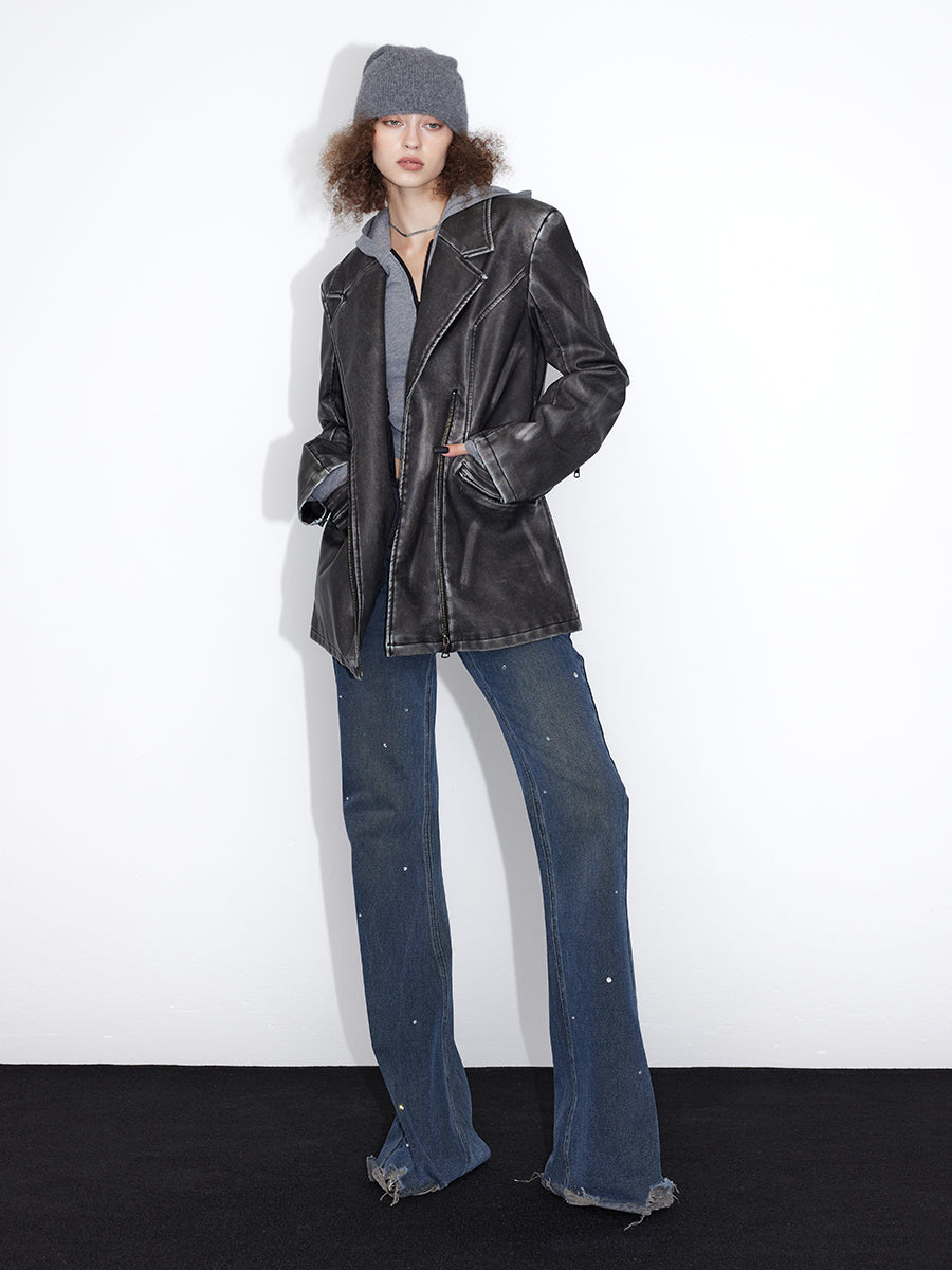 Stich Retro Vintage High-End Leder-Jacke