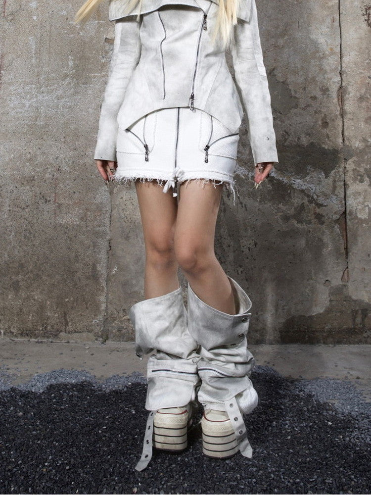 Drawstring Flower Cut-Off Nichi-Zip Mini-Skirt