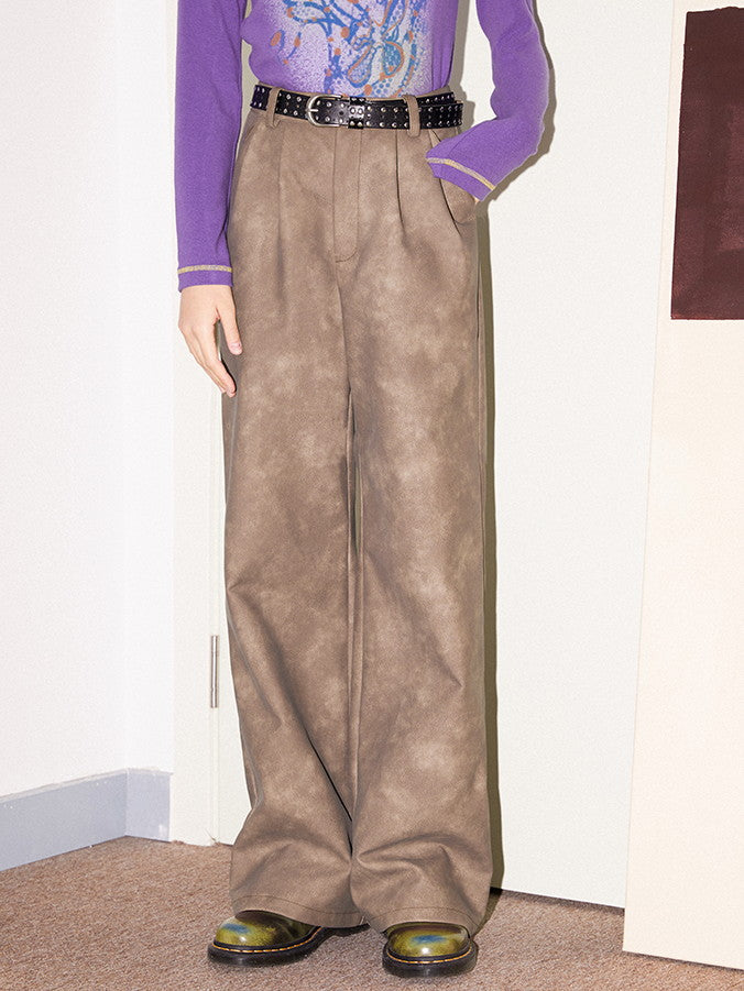 Samtleder dicker gerader Retro lose Hosen