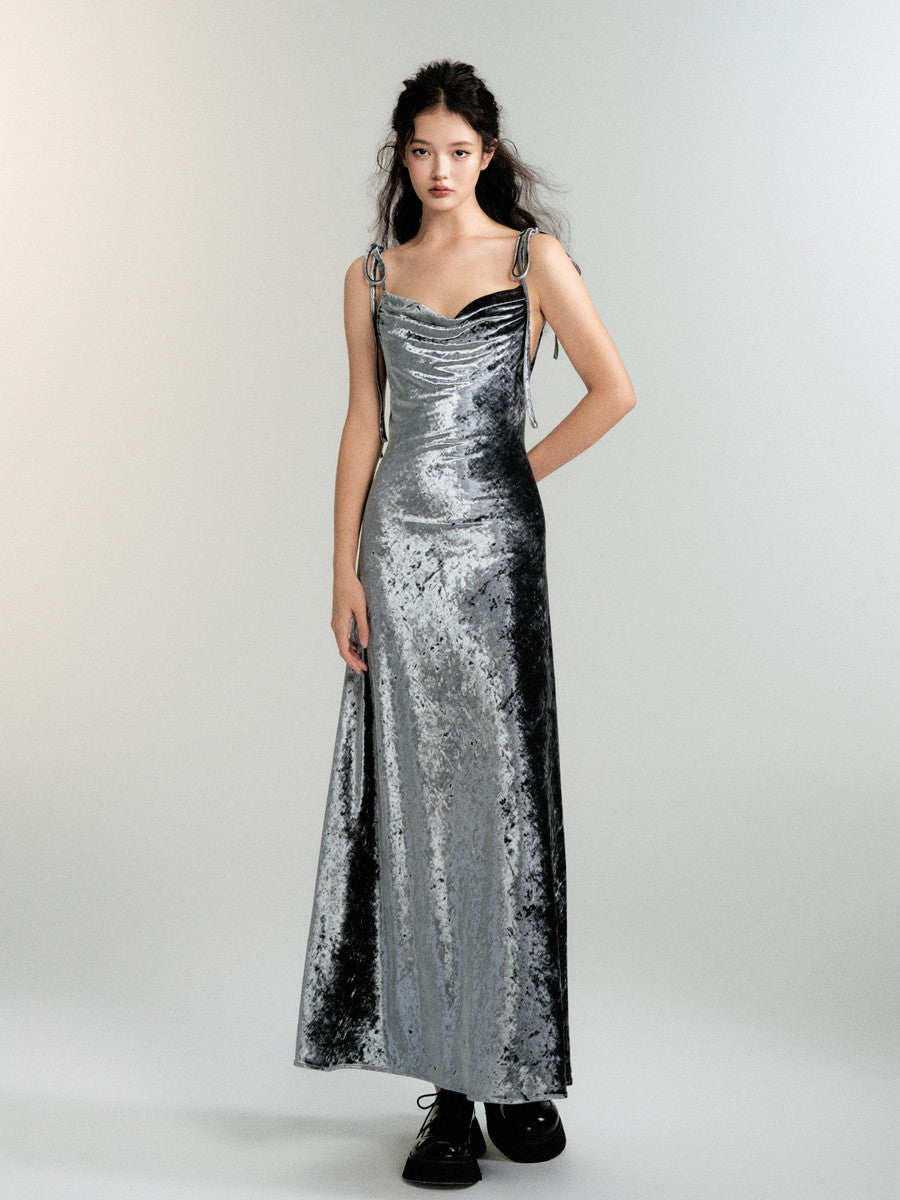 Metallic Velvet Camisole Long Elegant Slim Dress