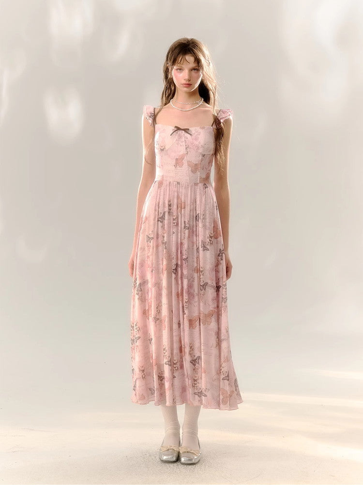 Lace-Up Butterfly Fairy Frill Long Summer Dress
