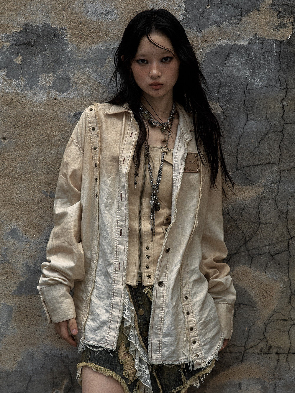 Ovresize Studs Vintage Watashed Shirt