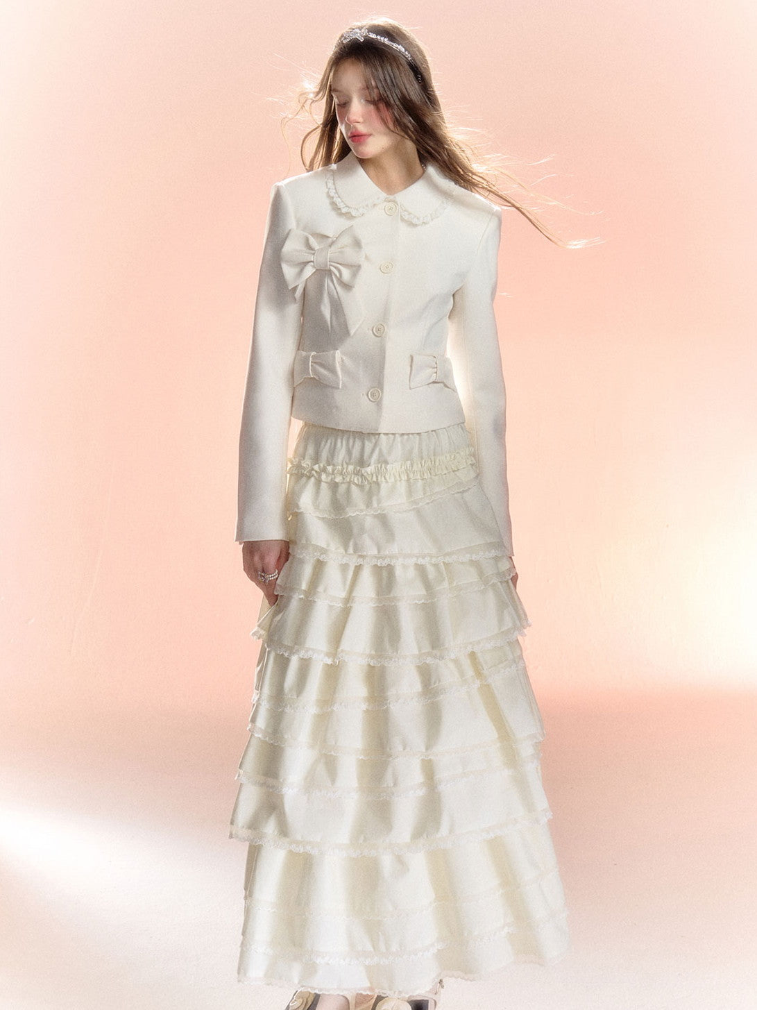 Ribbon Frill Girly Sweet Cute Plain Jacket