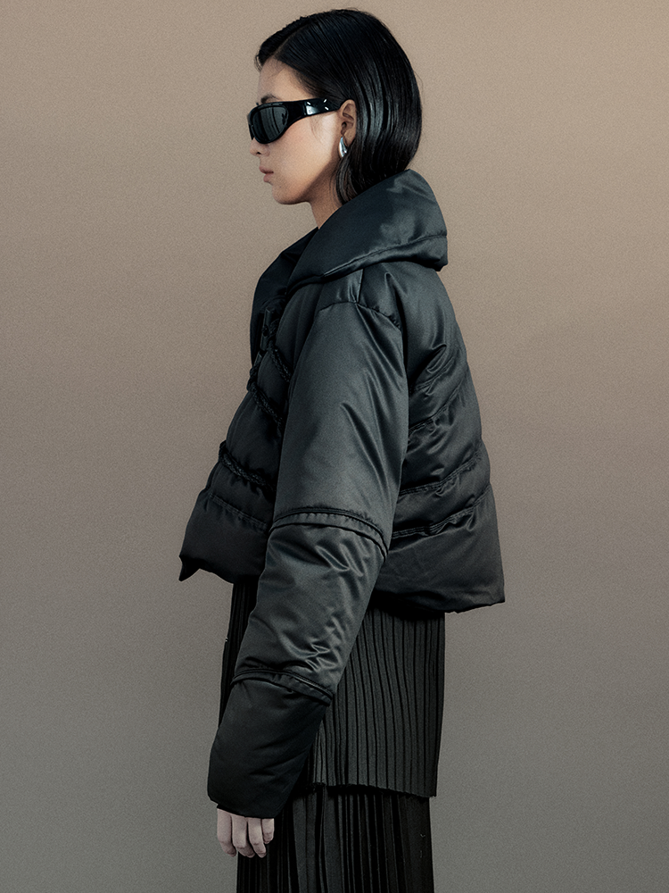 짧은 면화 니치 버튼 평원 다운 재킷