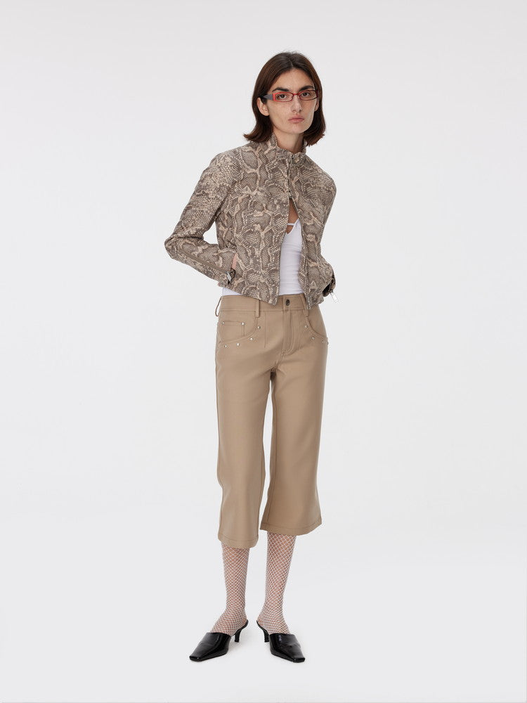 Studs Flare Casual Plain Simple Half-Pants