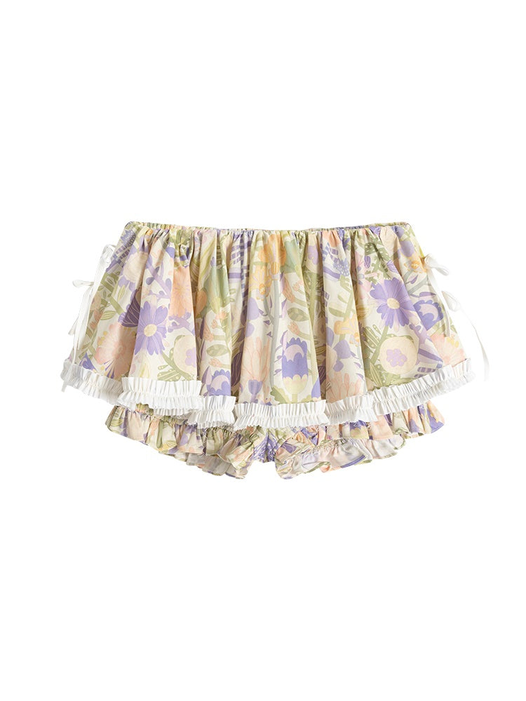 Flower Checked Lace Nichi Cute Blouse & Mini-Skirt
