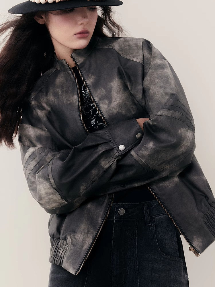 Speckte Krawatten-Dye-Leder-Retro-Vintage-Jacke