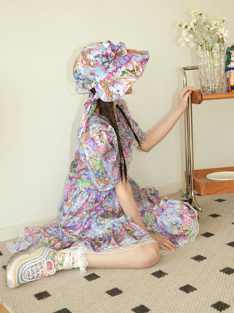 Ciffon Flower Lace Sweet Bear Flare Fancy Dress