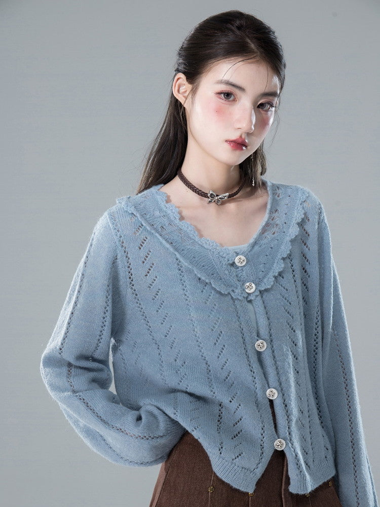 Punching Lace V-Neck Chic Retro Simple Knit