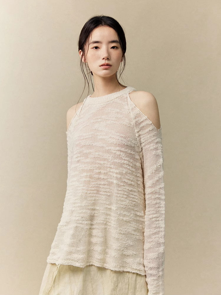 Opne-Shoulder Mesh Sheer Oversize Classy Knit