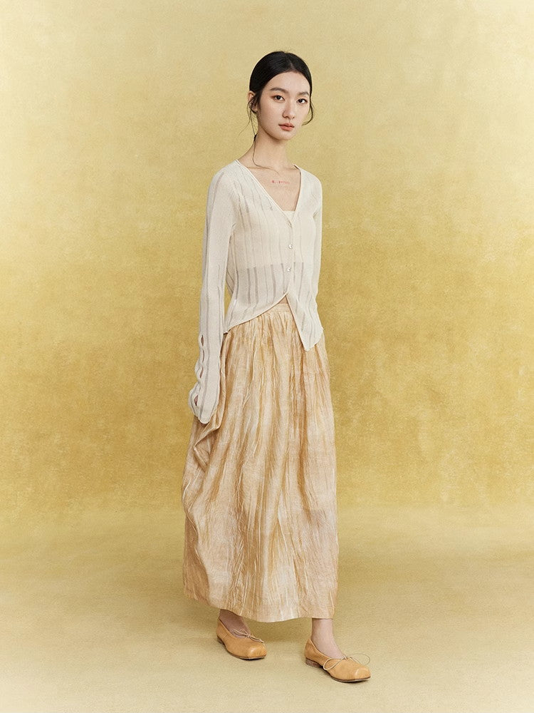 Mesh Sheer Simple Chic Stripe Thin Knit Cardigan