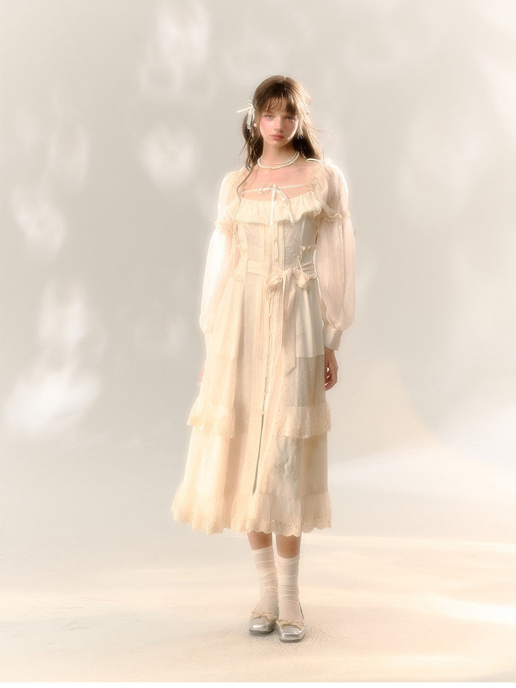 Long-Sleeve Lace Sheer Ballon Bolero