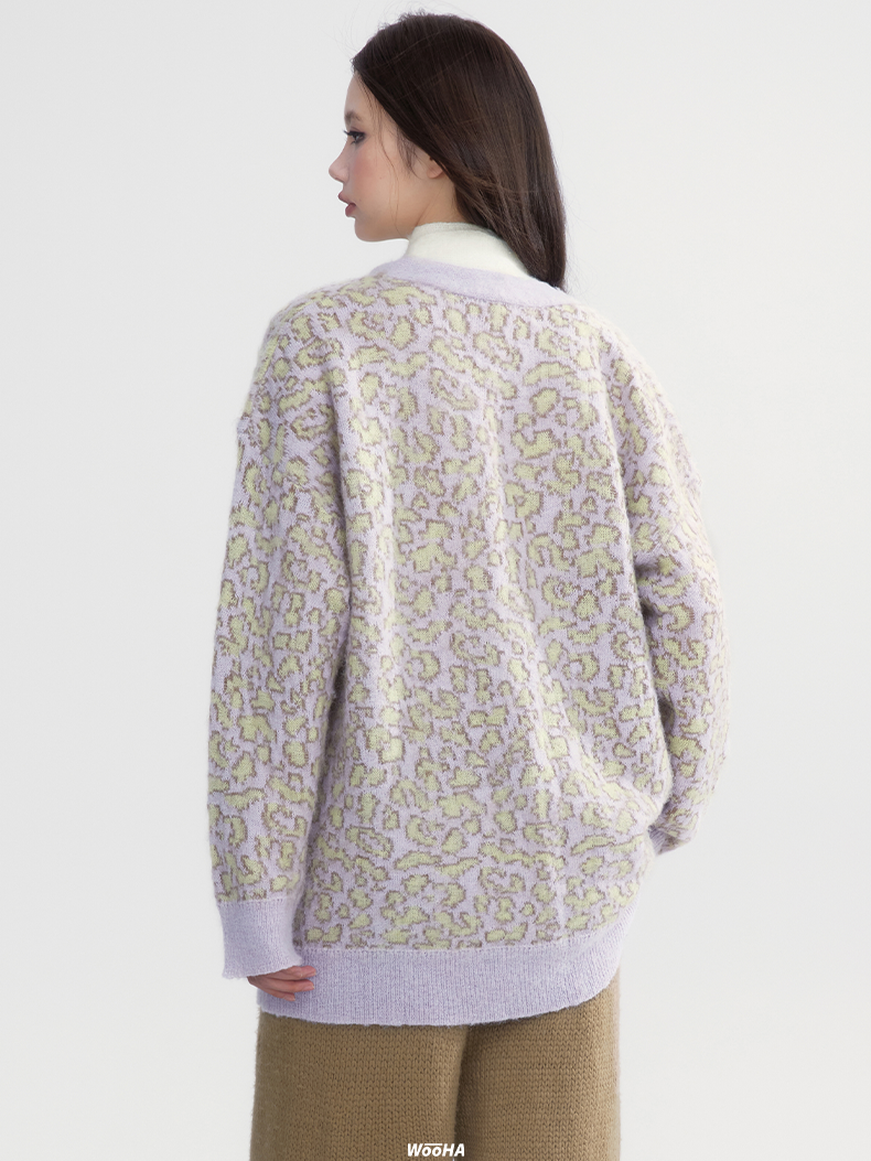 바이 컬러 대형 캐주얼 한 느슨한 v- 넥 카디건