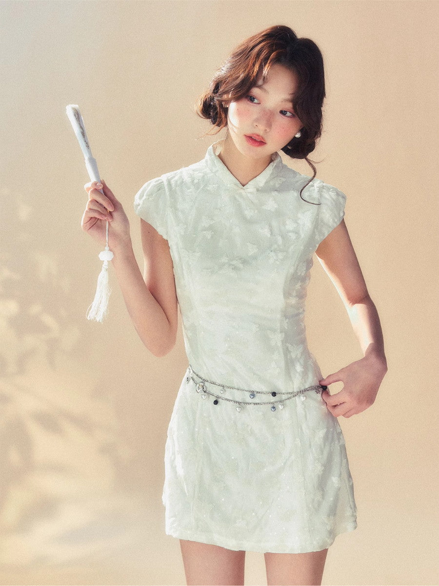 Broderie chinois courte papillon classe chic
