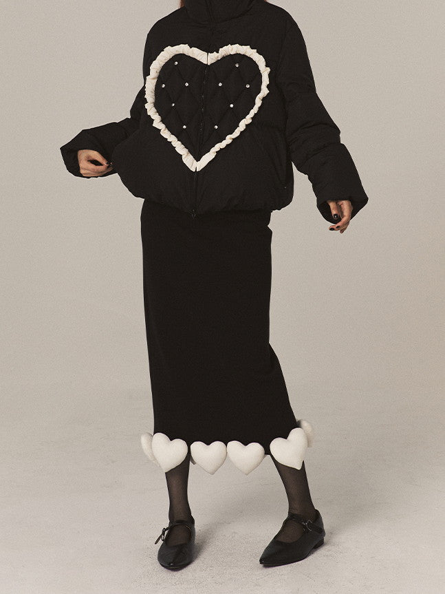 Chic 3D Heart Nichi Pencil Wool Long-Skirt