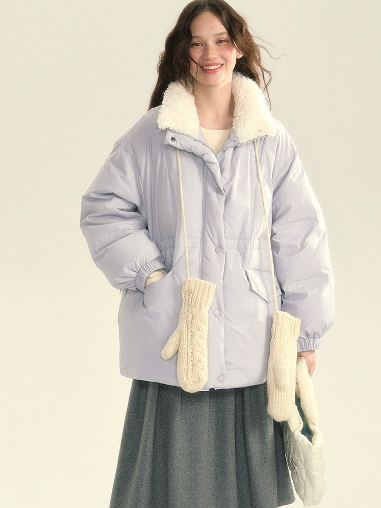 스탠드 콜라 퀼팅면 보아 두꺼운 지구 색상 다운 재킷