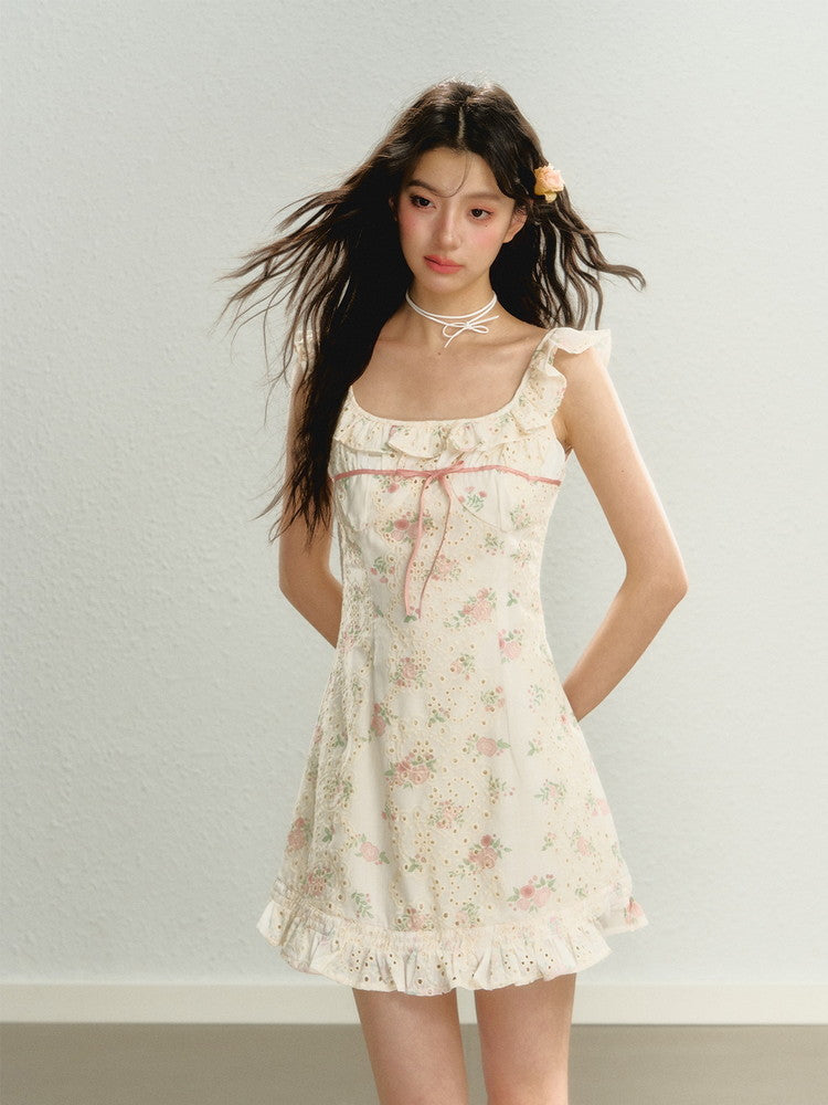 Flower Frill Feminine Short Sweet Dress