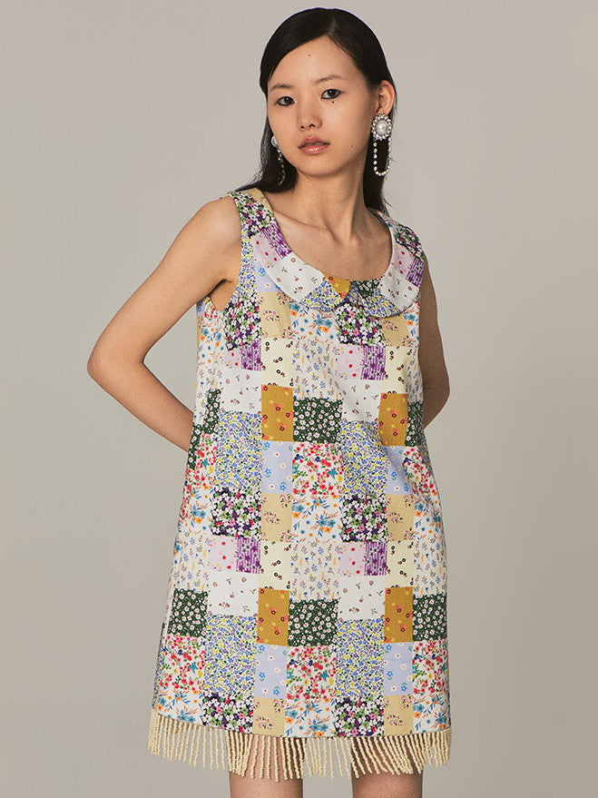 Patchwork Gaudy No-Sleeve Tassel Flower Colorful One-Piece