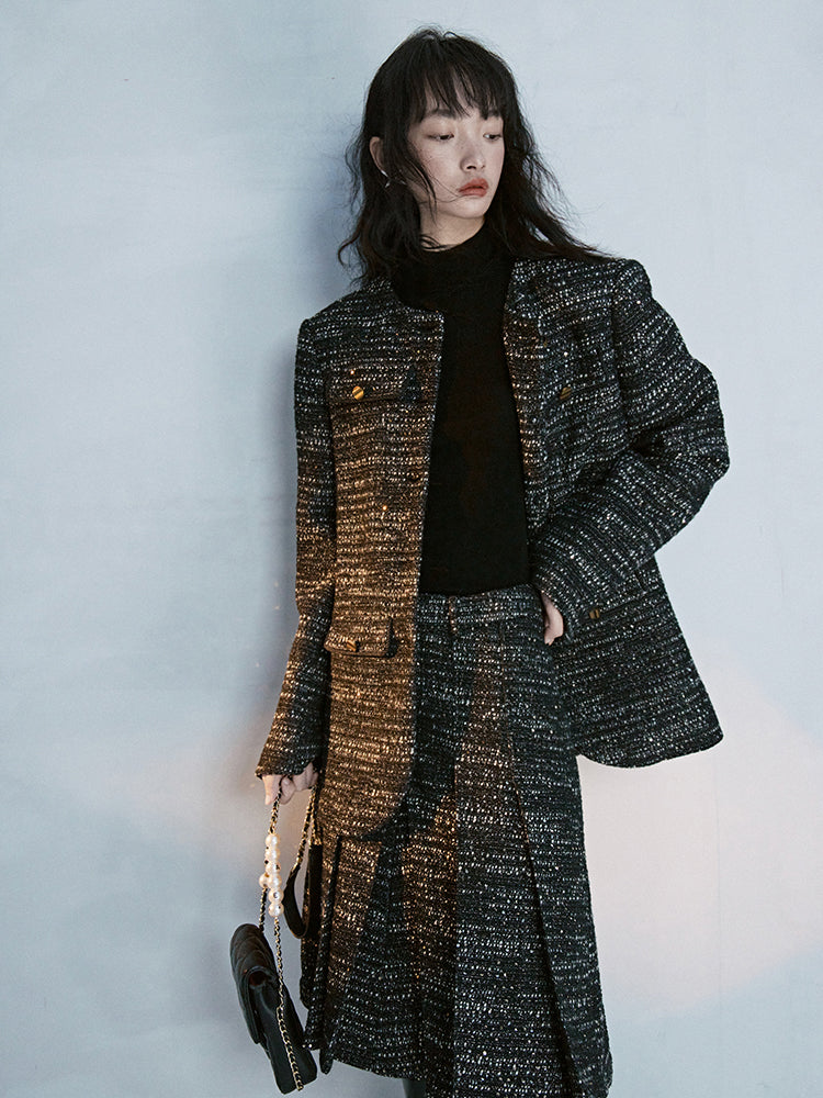 Tweed No-Collar Formal Oversize Jacket
