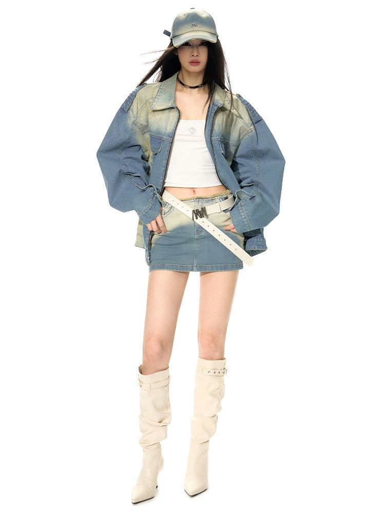 데님 타이트 그라데이션 니치 니니 스커트