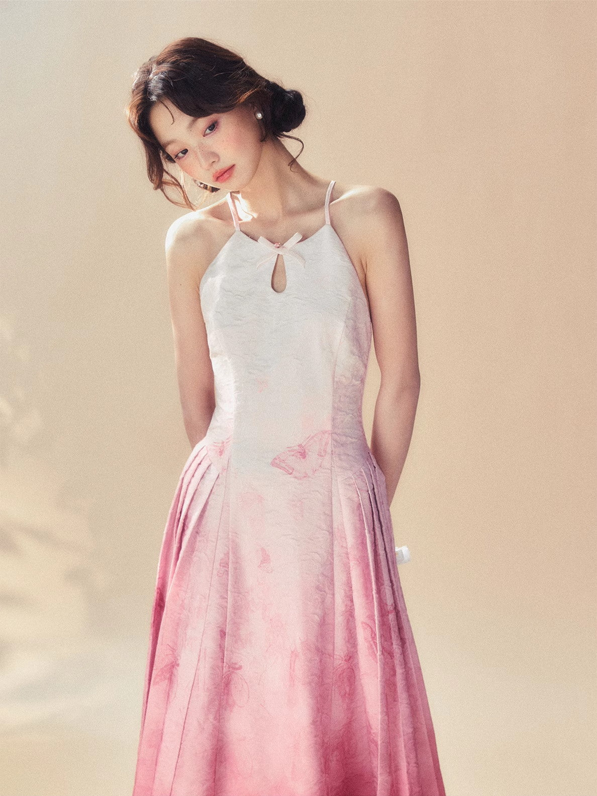 Gradation Back-Open Camisole Sexy Ribbon Summer One-Piece