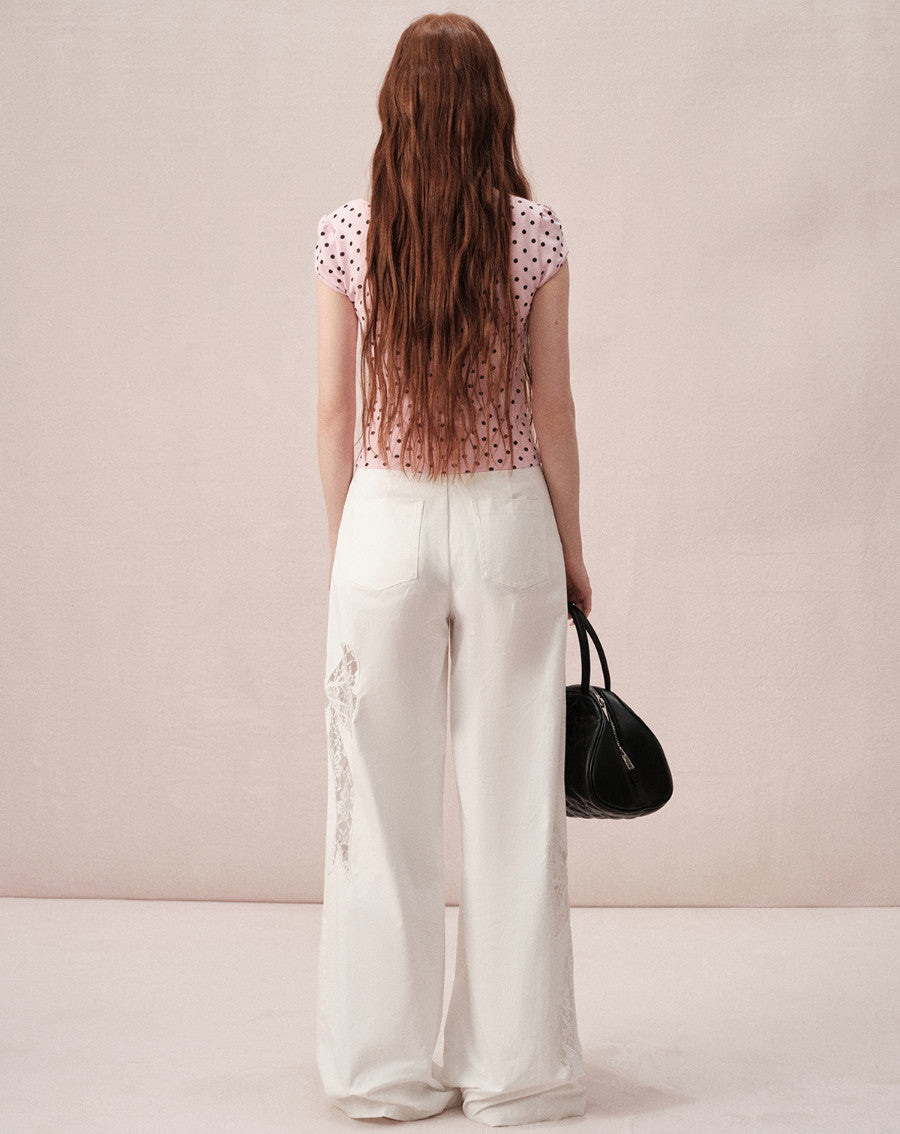 Lace Ribbon Cute Nichi Loose Wide-Pants