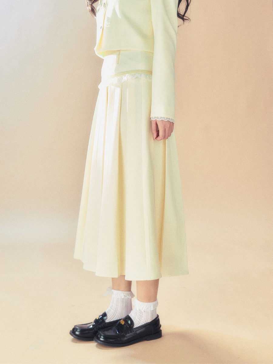 Set-Up Ribbon Feminine Lace Chic Jacket&Long-Skirt