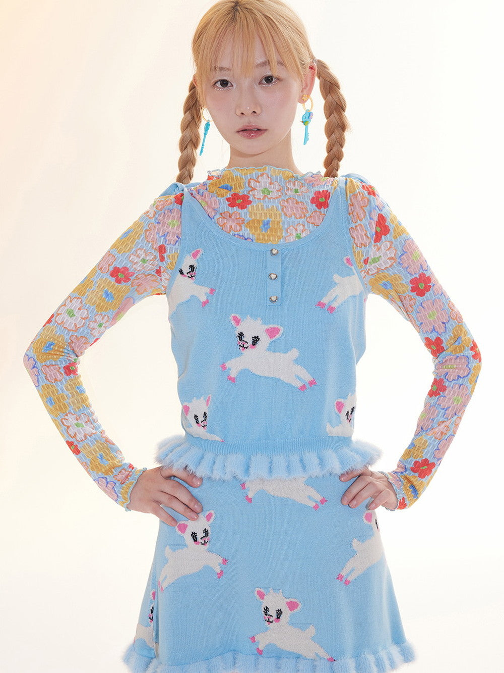 Key Fancy Flower Heart Toy Pierced&Earrings