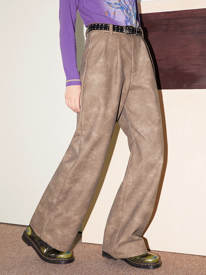 Samtleder dicker gerader Retro lose Hosen