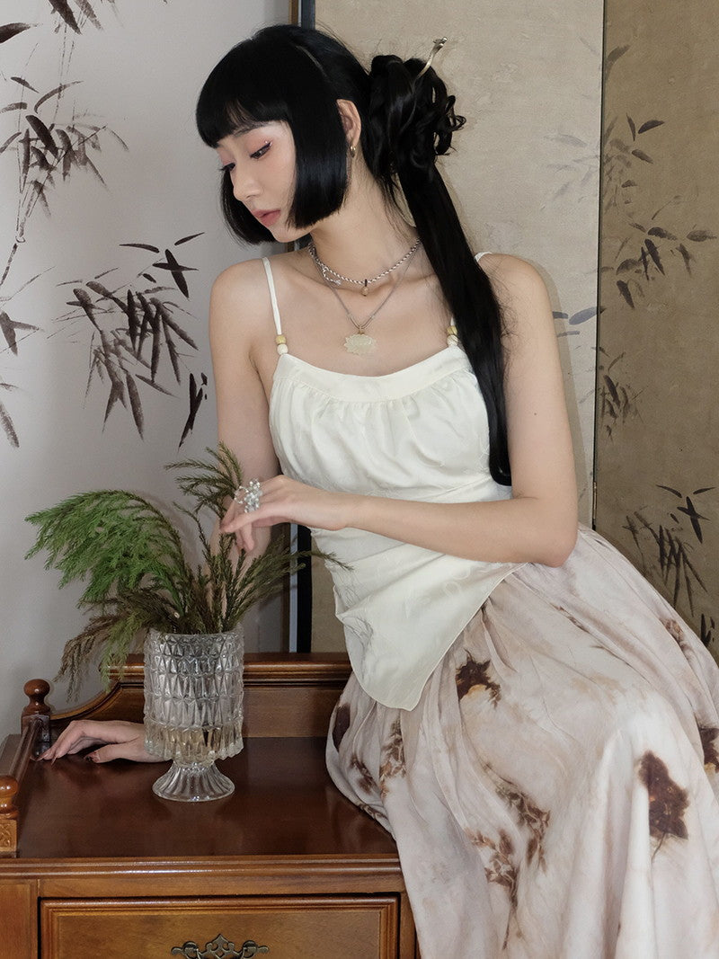 꽃 자수 비대칭 레트로 슬림은 카미솔을 수집합니다