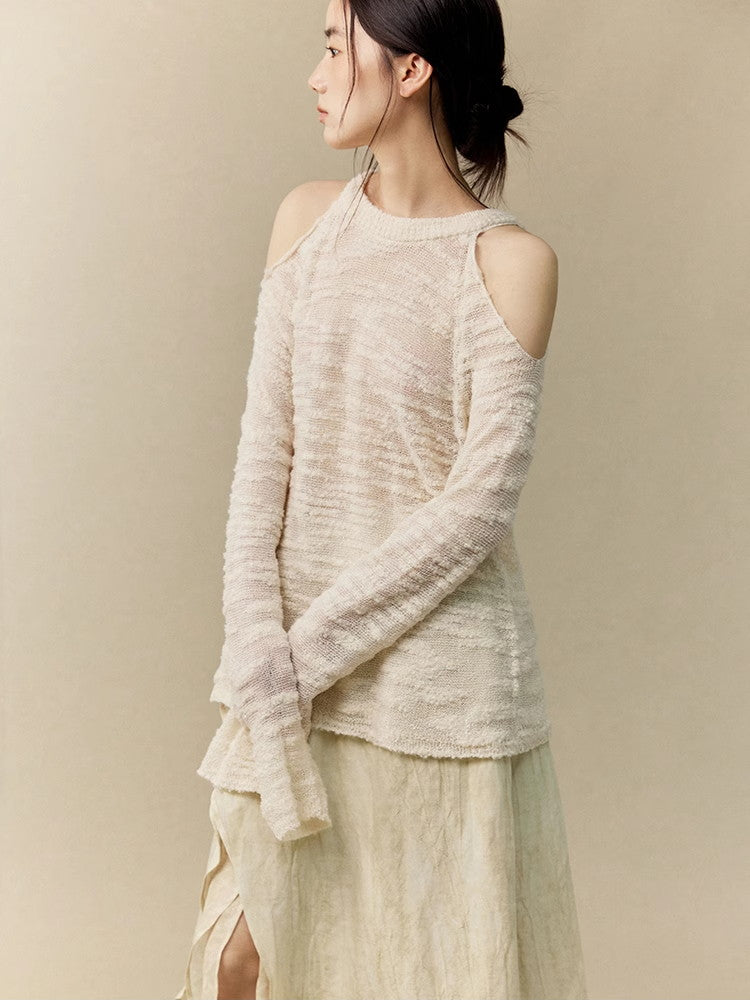 Opne-Shoulder Mesh Sheer Oversize Classy Knit