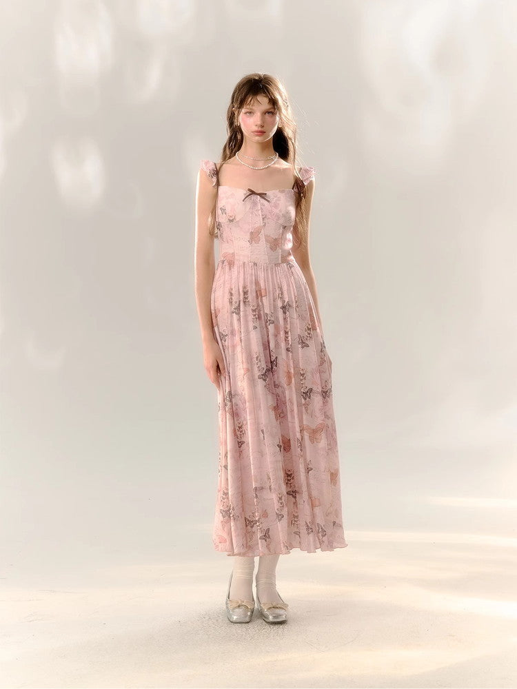 Lace-Up Butterfly Fairy Frill Long Summer Dress