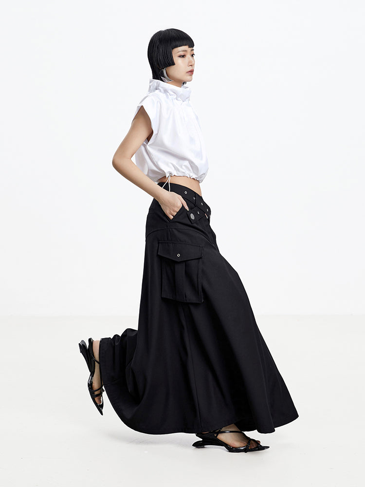 Cool Belt Flare Long-Skirt