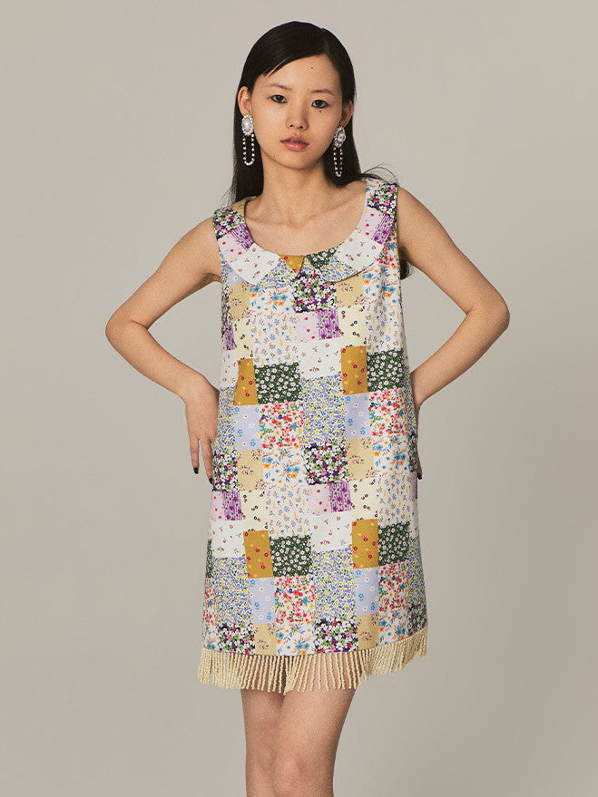 Patchwork Gaudy No-Sleeve Tassel Flower Colorful One-Piece