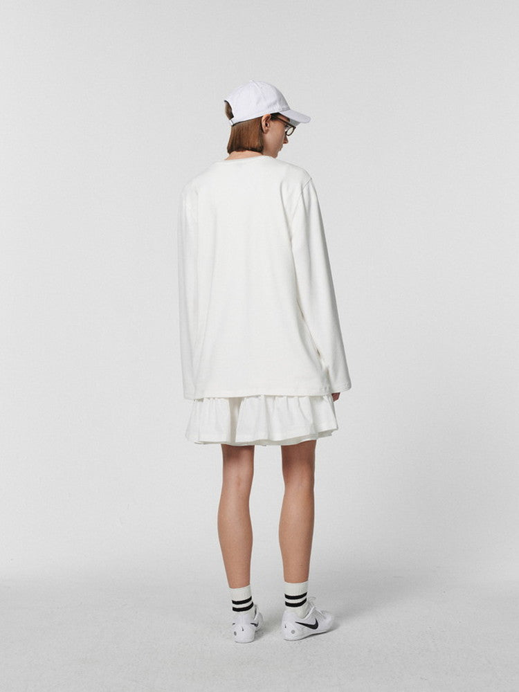 대형 간단한 그래픽 승무원 긴 T- 셔츠