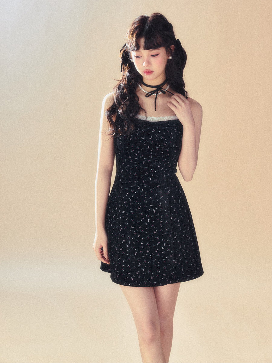 레이스 꽃의 짧은 여성 플레어 카미솔-나이트 피스